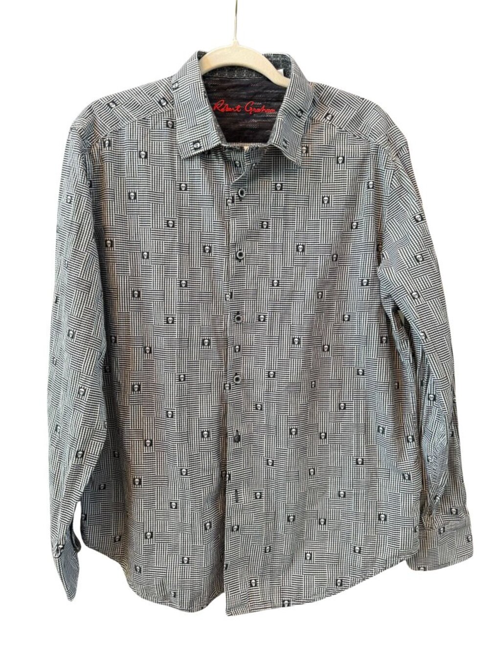 Robert Graham Men’s L Black White Skull Patchwork Flip Cuff Shirt